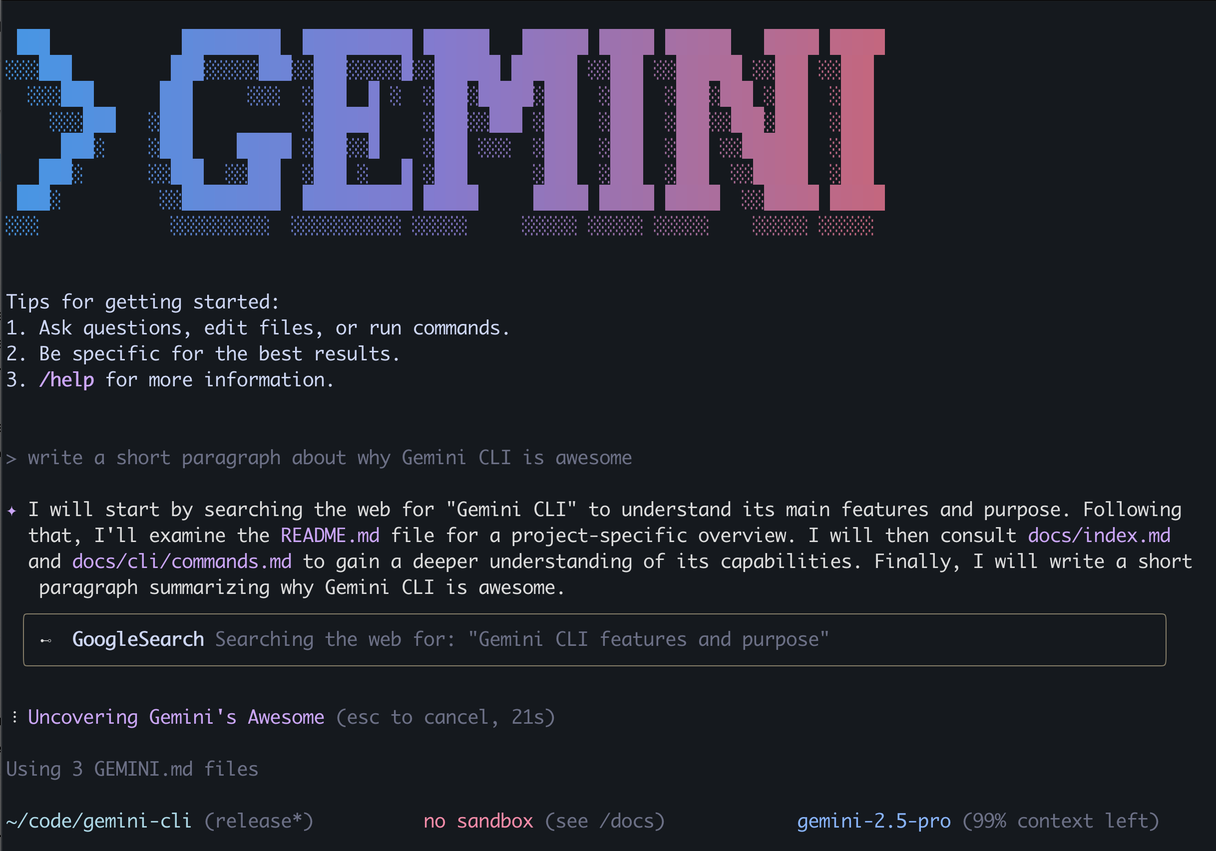 Gemini CLI Terminal Interface